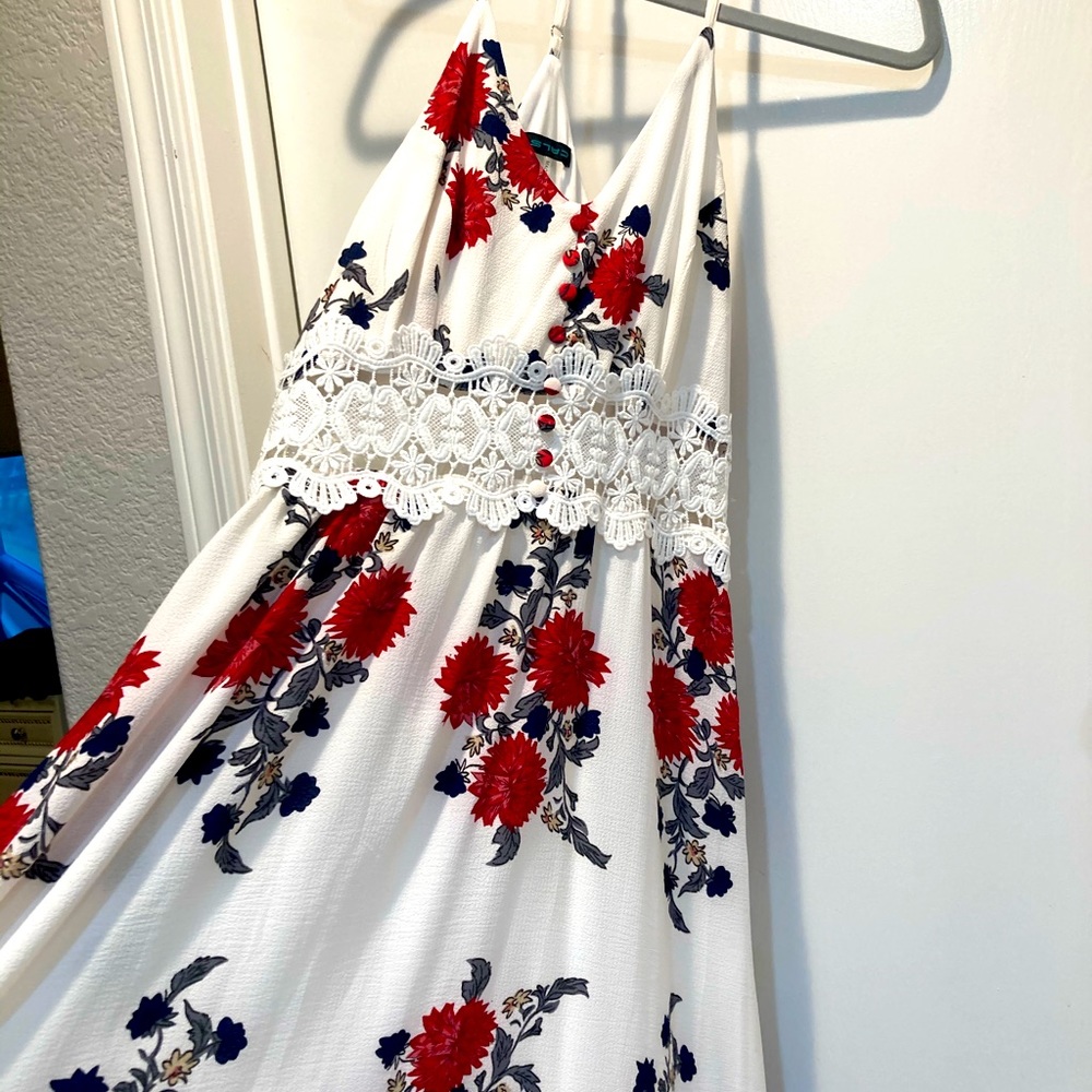 Red and white floral maxi